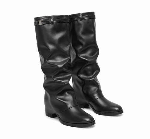 Bottes Femme Mollets Larges en Cuir - LYANA